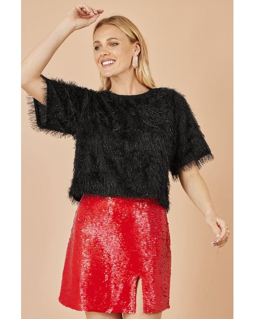 Yumi' Black Lurex Fringe Relaxed Fit Top