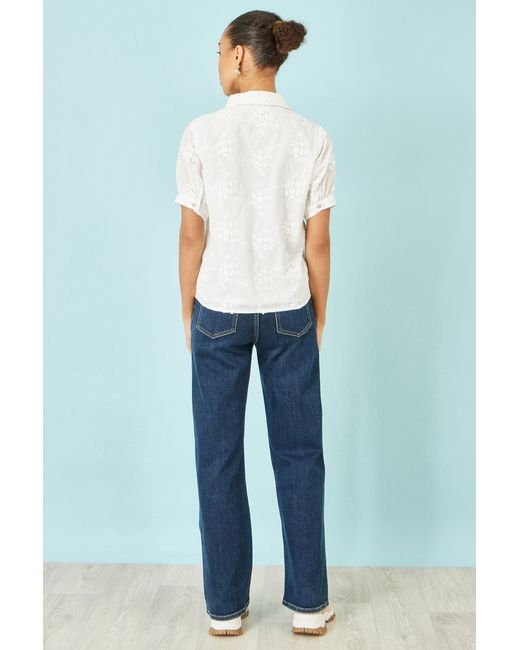 Yumi' White Cotton Flower Applique Shirt