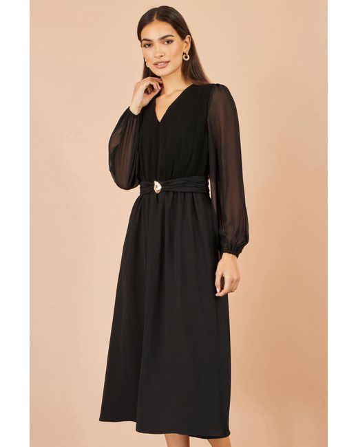 Yumi' Black Midi Dress With Buckle Detail