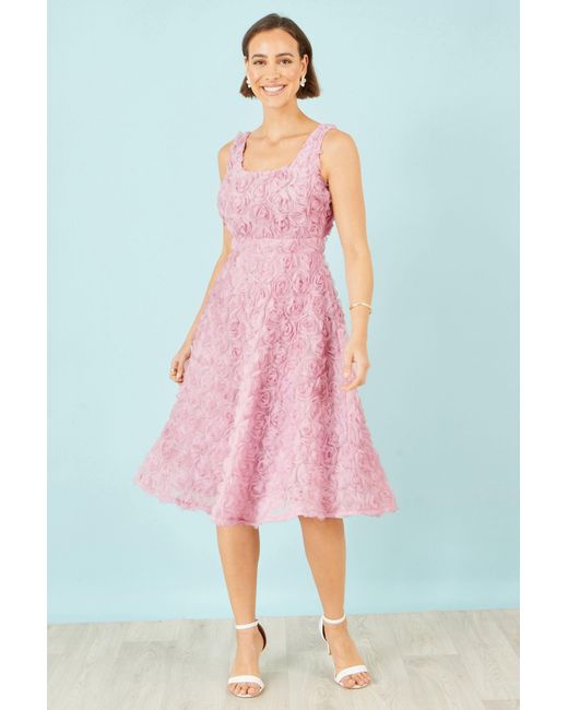 Yumi' Pink Applique Floral Skater Dress