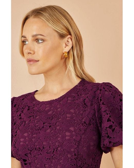 Yumi' Purple Lace Midi Skater Dress