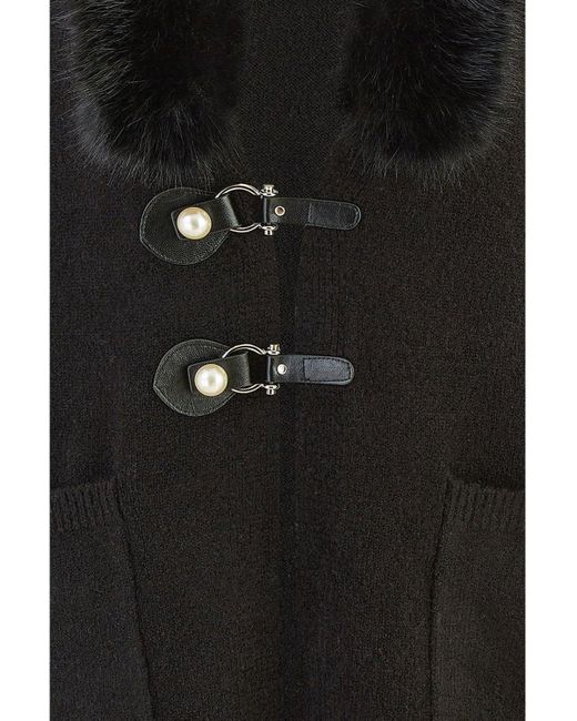 Yumi' Black Cardigan With Detachable Fur Collar Trim