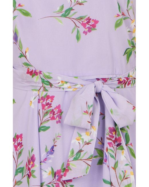 Yumi' Purple Floral Print Midi Skater Dress