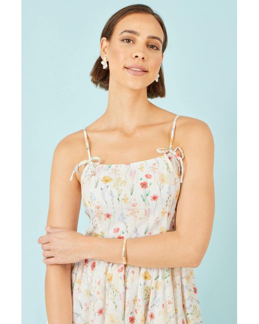 Yumi' Blue Botanical Embroidery Fabric Handkerchief Hem Dress