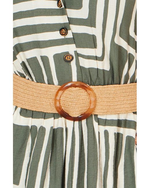 Yumi' White Viscose Geo Print Midi Shirt Dress With Matching Belt