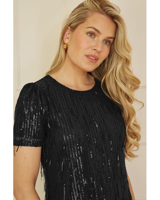Yumi' Black Dripping Sequin Tunic Dress
