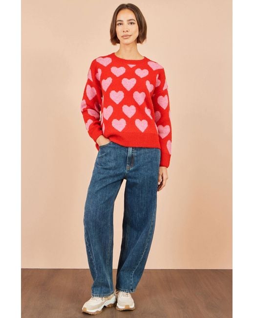 Yumi' Red Heart Intarsia Relaxed Jumper