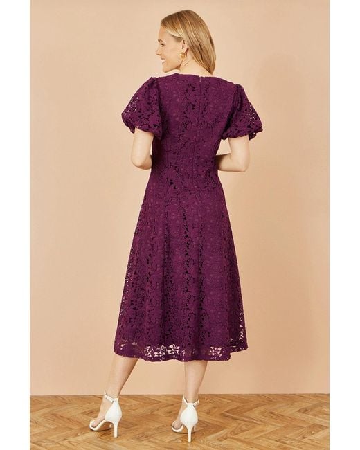 Yumi' Purple Lace Midi Skater Dress