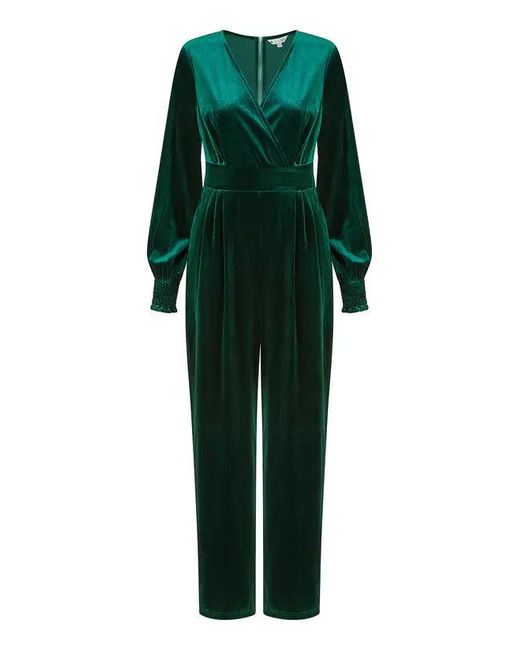 Yumi' Green Velvet Long Sleeve Jumpsuit