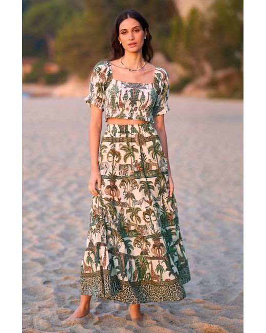 Yumi' Multicolor Cotton Voile Safari Midi Skirt
