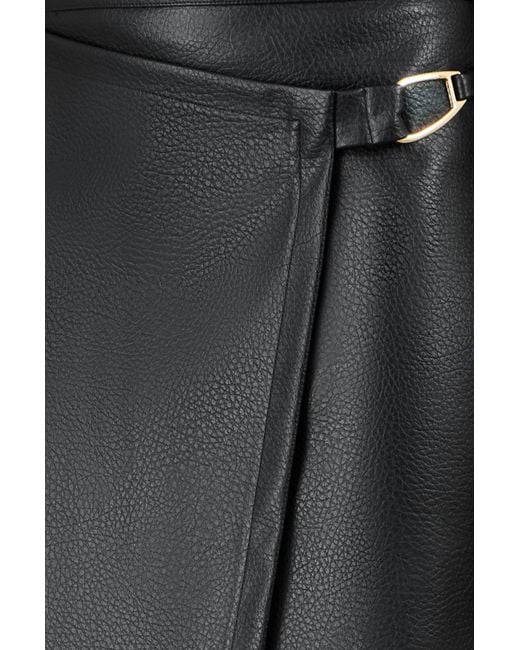 Yumi' Black Faux Leather Wrap Skirt