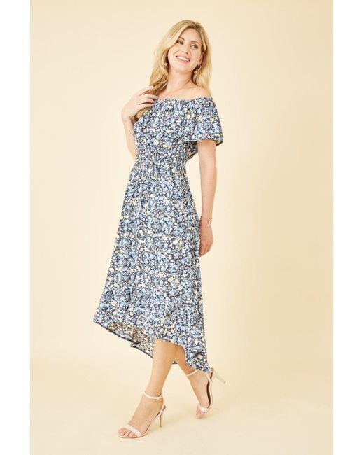 Mela London Mela Floral Ditsy Bardot Midi Dress in Blue Lyst UK