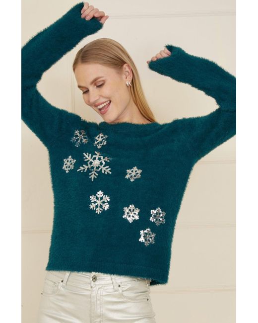 Mela London Mela Sequin Snowflake Fluffy Jumper in Blue Lyst UK