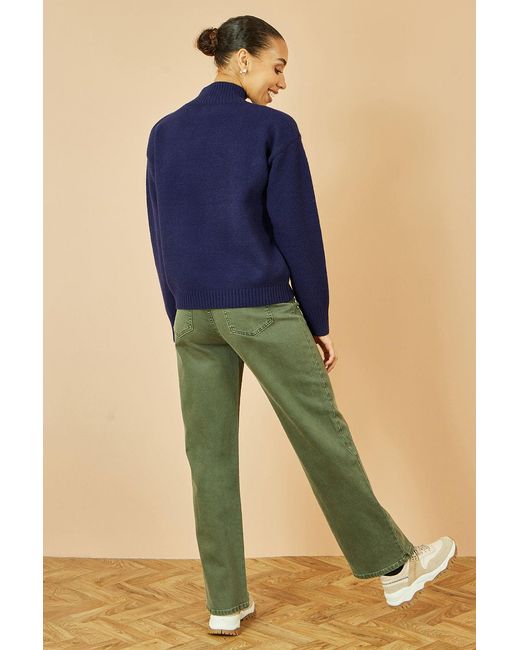 Yumi' Blue Knitted High Neck Jumper With Applique Flowers