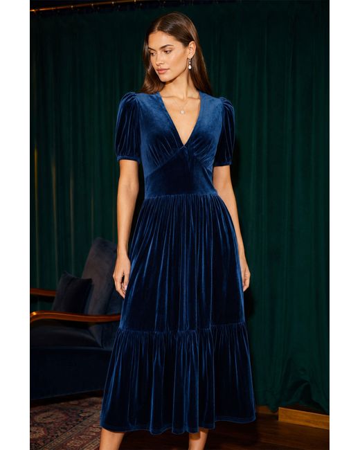 Yumi' Blue Velvet Midi Dress