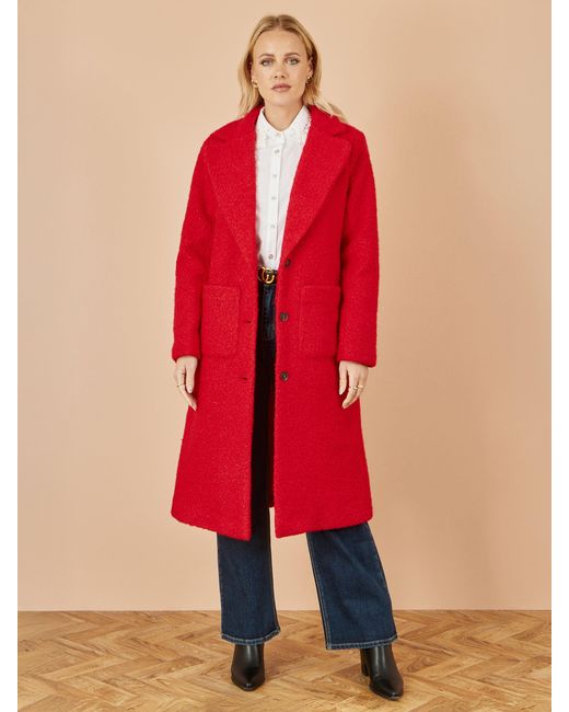 Yumi' Red Boucle Long Line Coat