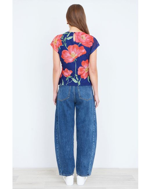 Yumi' Blue Poppy Mesh Top