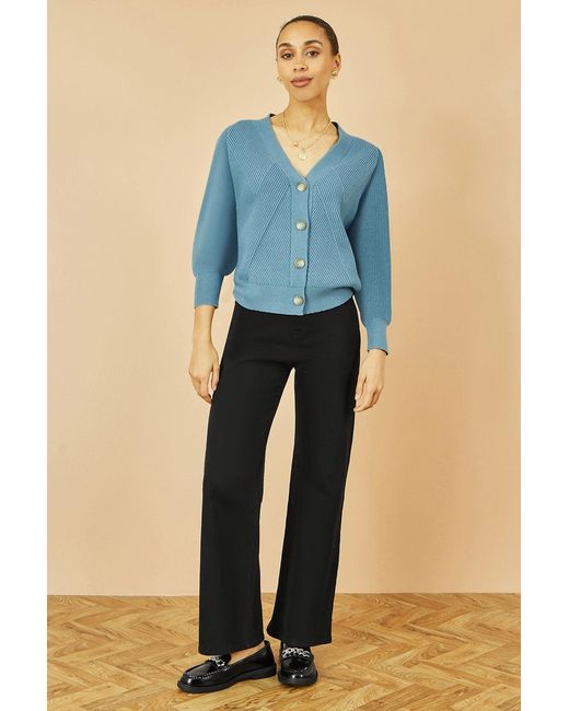 Yumi' Blue Relaxed Fit Cardigan With Stitch Detail
