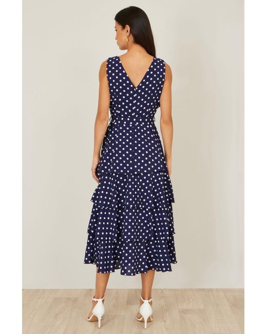 Yumi' Blue Spot Tiered Midi Dress