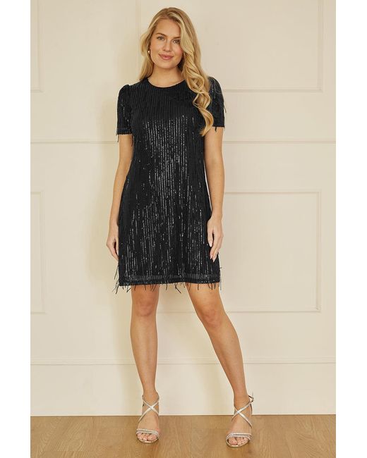 Yumi' Black Dripping Sequin Tunic Dress