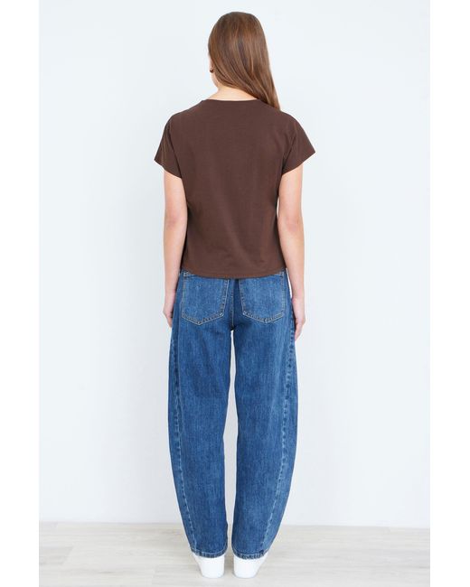 Yumi' Brown Cotton Jersey Top With Knot Detail