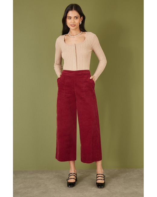 Yumi' Green Cord Cropped Wide Leg Trousers With Pockets