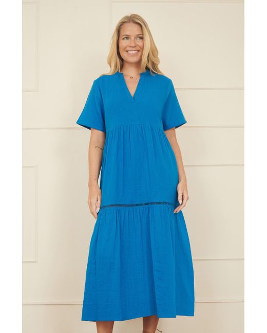 Yumi' Blue Double Cotton Long Kaftan