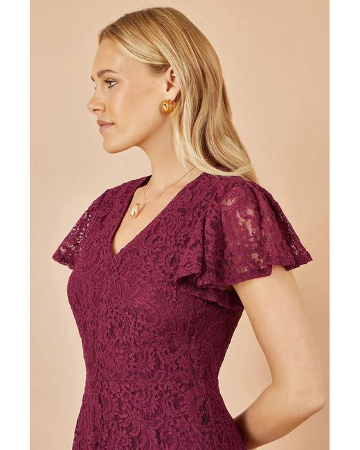 Yumi' Purple Lace Midi Skater Dress