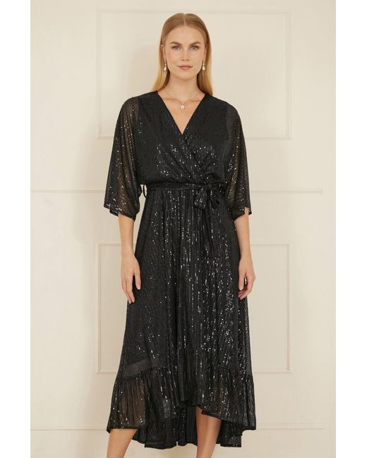Yumi' Natural Sequin Kimono Midi Wrap Dress
