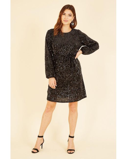 Mela Black Sequin Smock Dress
