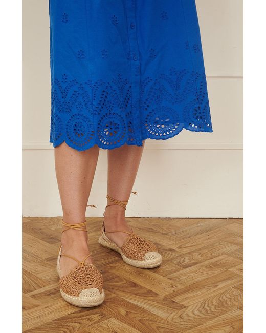 Yumi' Blue Cotton Shirt Midi Dress With Cut Out Details