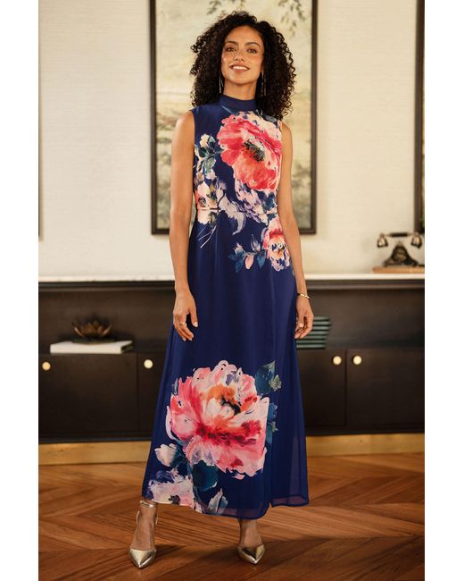 Yumi' Black Flower Halter Neck Maxi Dress