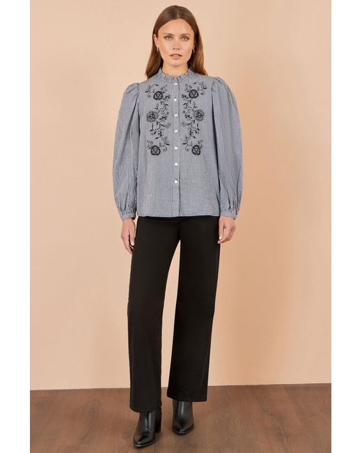 Yumi' Gray Cotton Gingham Embroidered Shirt