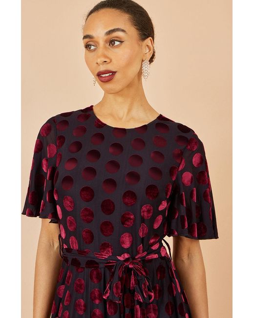 Yumi' Blue Velour Spot Midi Skater Dress