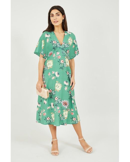 Yumi Sage Oriental Blossom Print Kimono Dress in Green Lyst UK