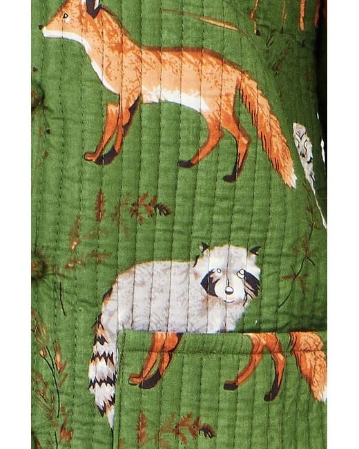 Yumi' Green Fox Print Reversible Cotton Quilted Jacket