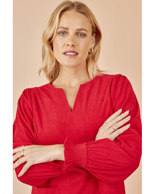 Yumi' Red Cord Tunic With Ruched Sleeve