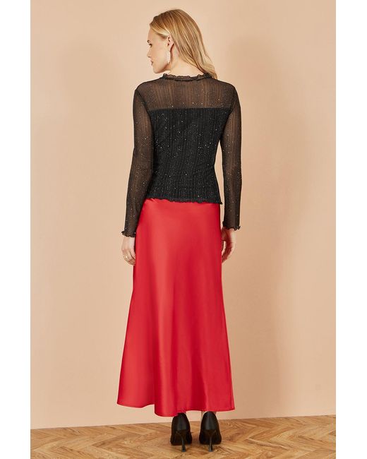 Yumi' Black Sparkle Print Mesh Stretch Fitted Top