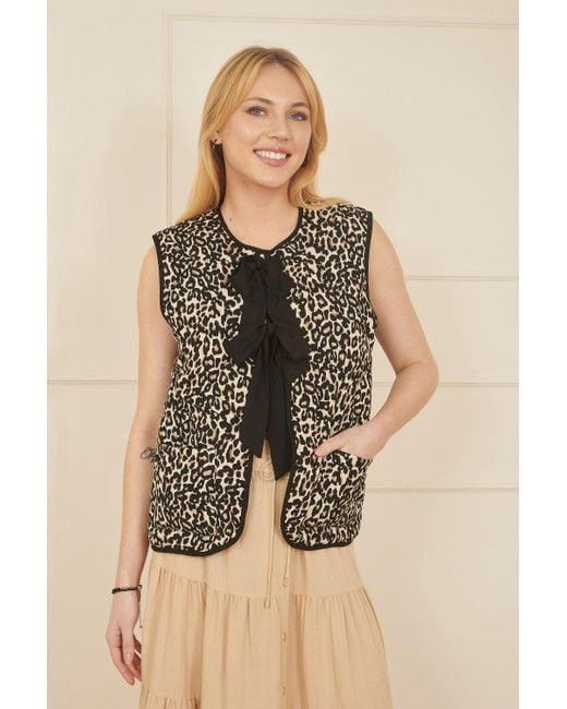 Yumi' Black Leopard Print Waistcoat With Bow Ties
