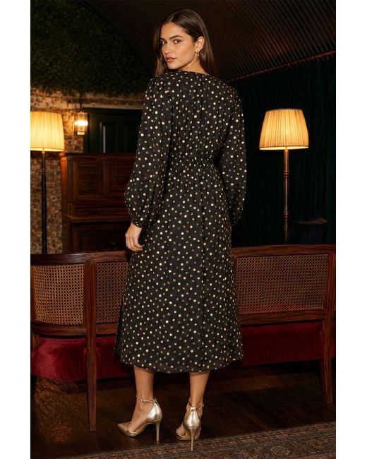 Yumi' Black Foil Print Midi Dress