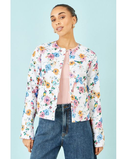 Yumi' Blue Floral Embroidery Reversible Cotton Jacket