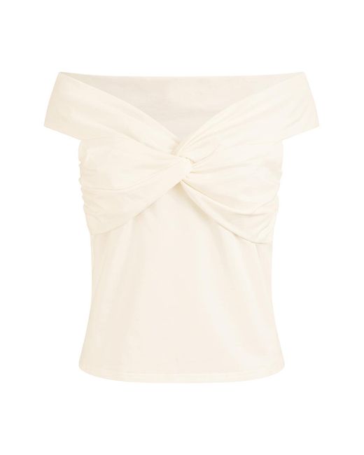 Yumi' Blue Jersey Cotton Bardot Top With Knot Detail