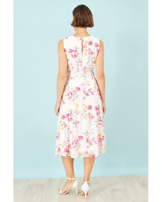 Yumi' Red Delicate Floral Midi Skater Dress
