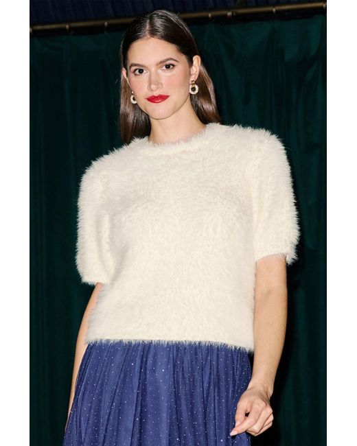 Yumi' Black Fluffy Short Sleeve Jumper