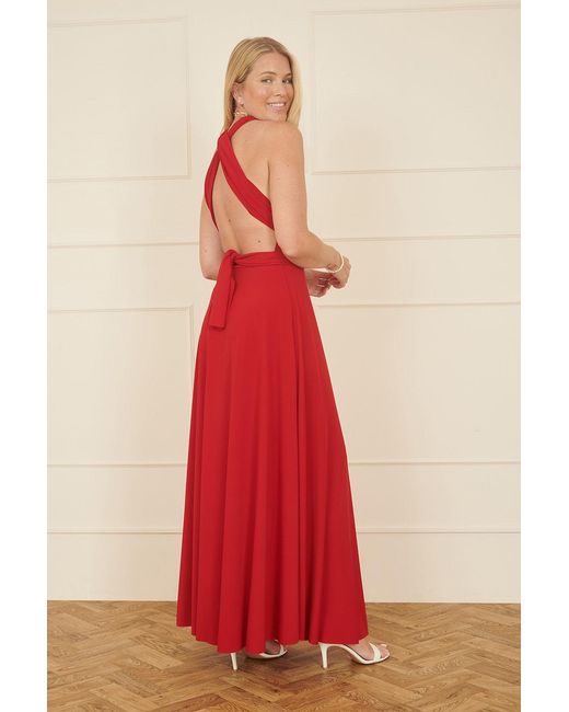 Yumi' Red Jersey Stretch Multiway Midi Dress