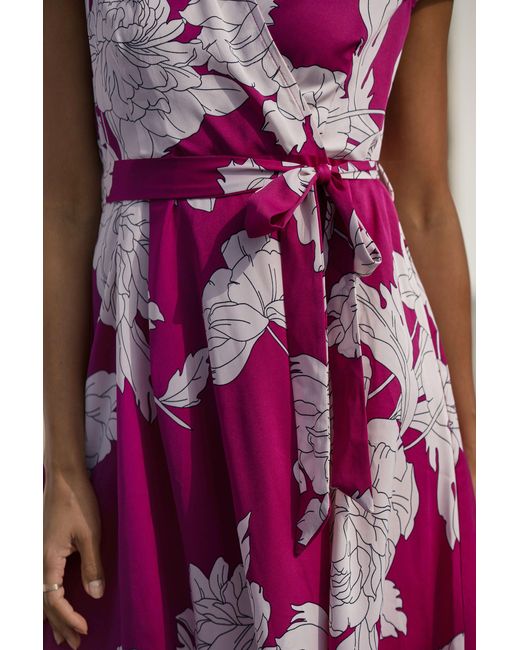 Yumi' Pink Blossom Print Wrap Dress With Dipped Hem