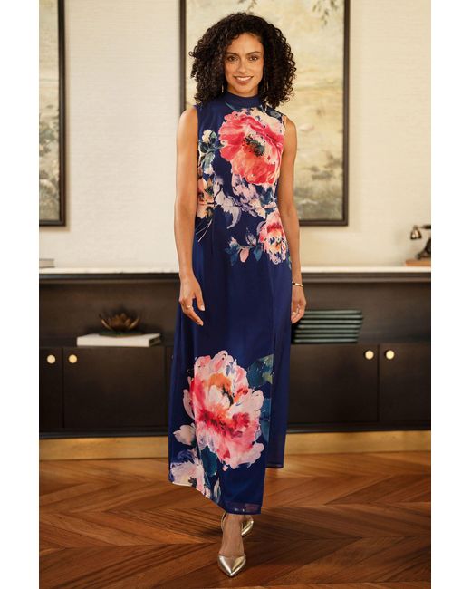 Yumi' Black Flower Halter Neck Maxi Dress