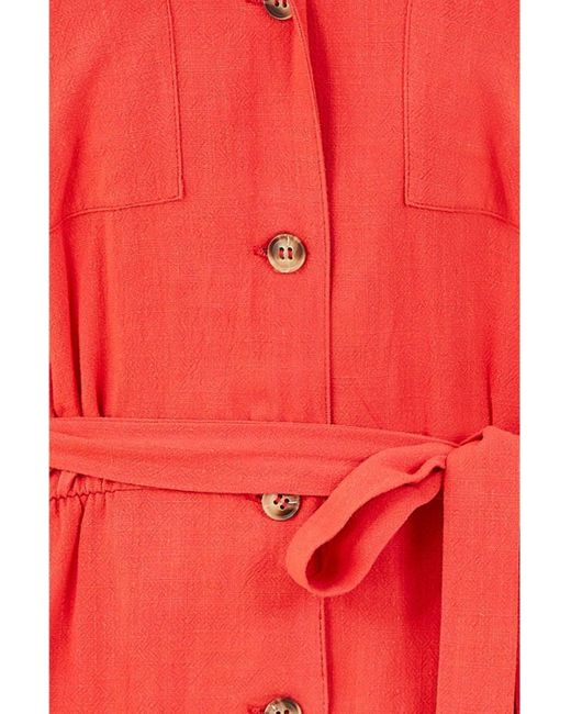 Yumi' Red Button Up Linen Blend Jumpsuit