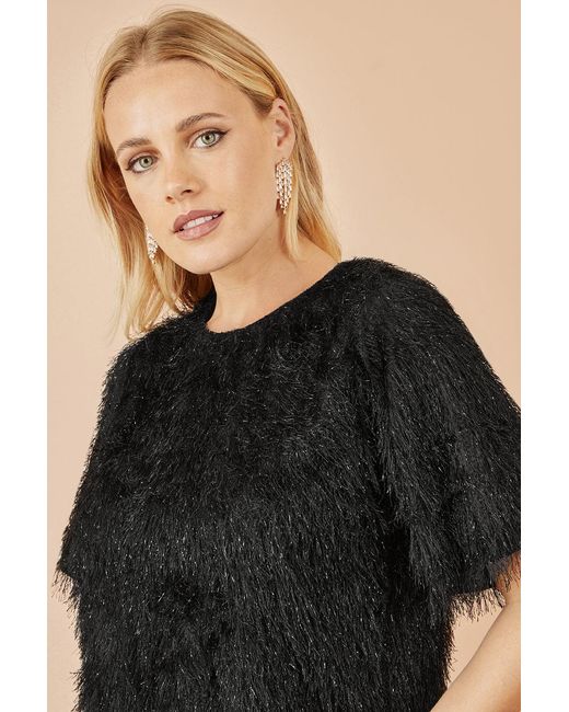 Yumi' Black Lurex Fringe Relaxed Fit Top