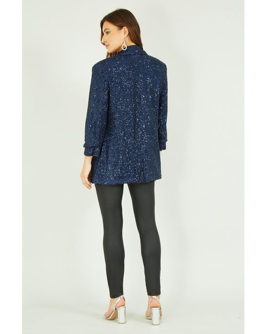 Yumi' Blue Sequin Blazer With Pockets
